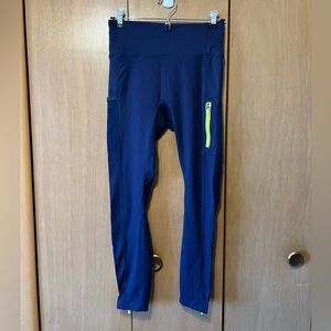 Fabletics Navy Leggings with Neon Accents
